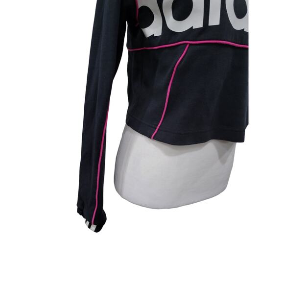 Adidas Cropped Sweatshirt Women’s XS Black Graphic Logo Athleisure Pullover - Picture 5 of 14
